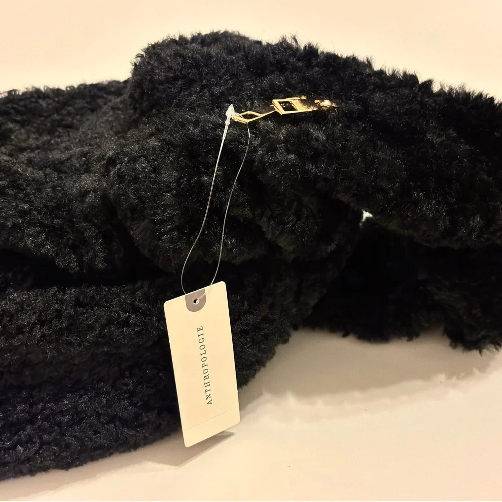 Anthropologie Black Sherpa Crossbody Sling Hobo Bag Gold Zippered New with Tags